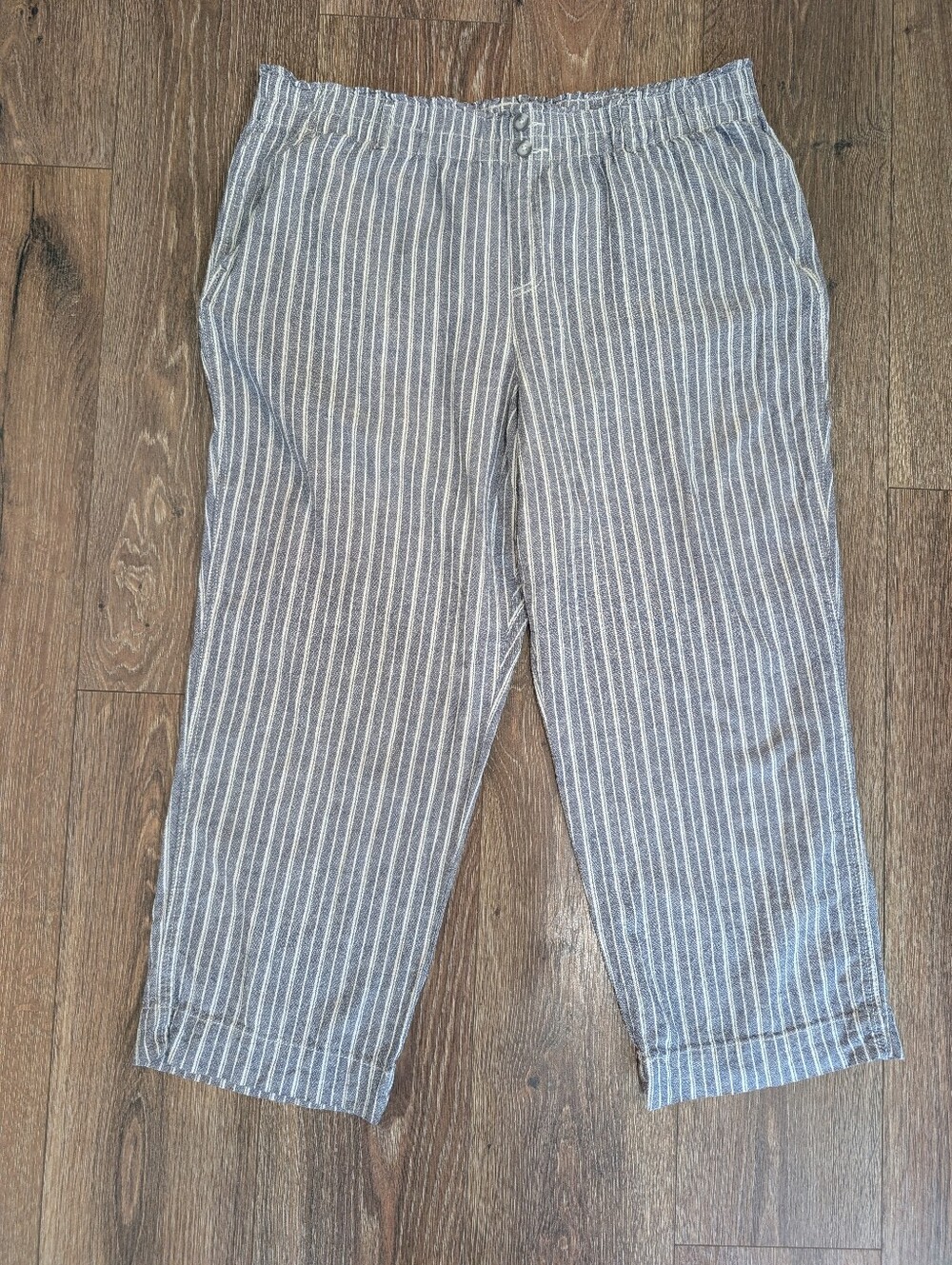 Briggs Linen Blend Pants XXL Blue White Stripe Coastal Beach Elastic Waist